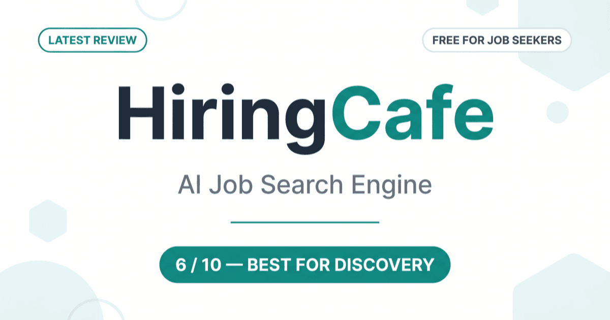 HiringCafe review — rating and verdict card showing the AI job search engine's key stats