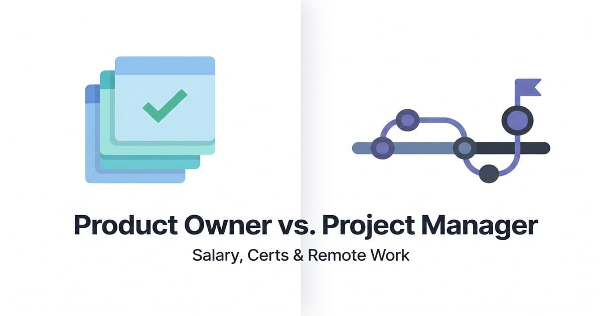 Abstract graphic comparing product owner and project manager roles with salary data visualization
